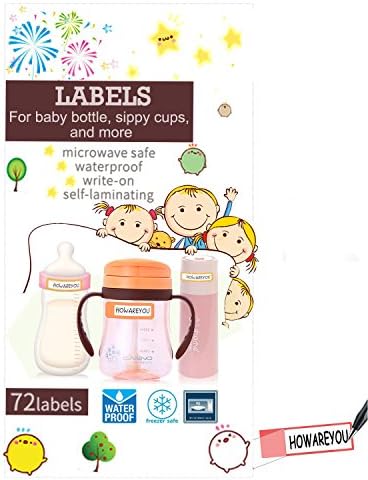 Labels for Baby Bottle, Durable Waterproof Write On Stickers, Dishwasher and Microwave Safe, Name Labels for School, Daycare &amp; Camp, Pack of 72