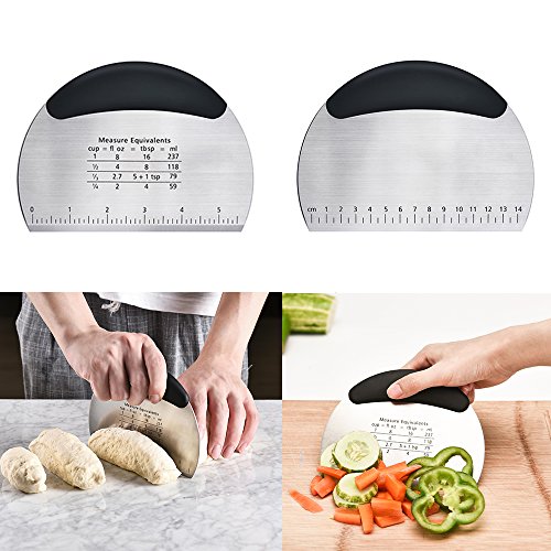 MASGALACC Pastry Scraper Biscuit Cutter Set (5 Pieces/Set) Stainless Steel Dough Blenders Round Cookie Cutter Set Multipurpose Scraper for Baking Pastry