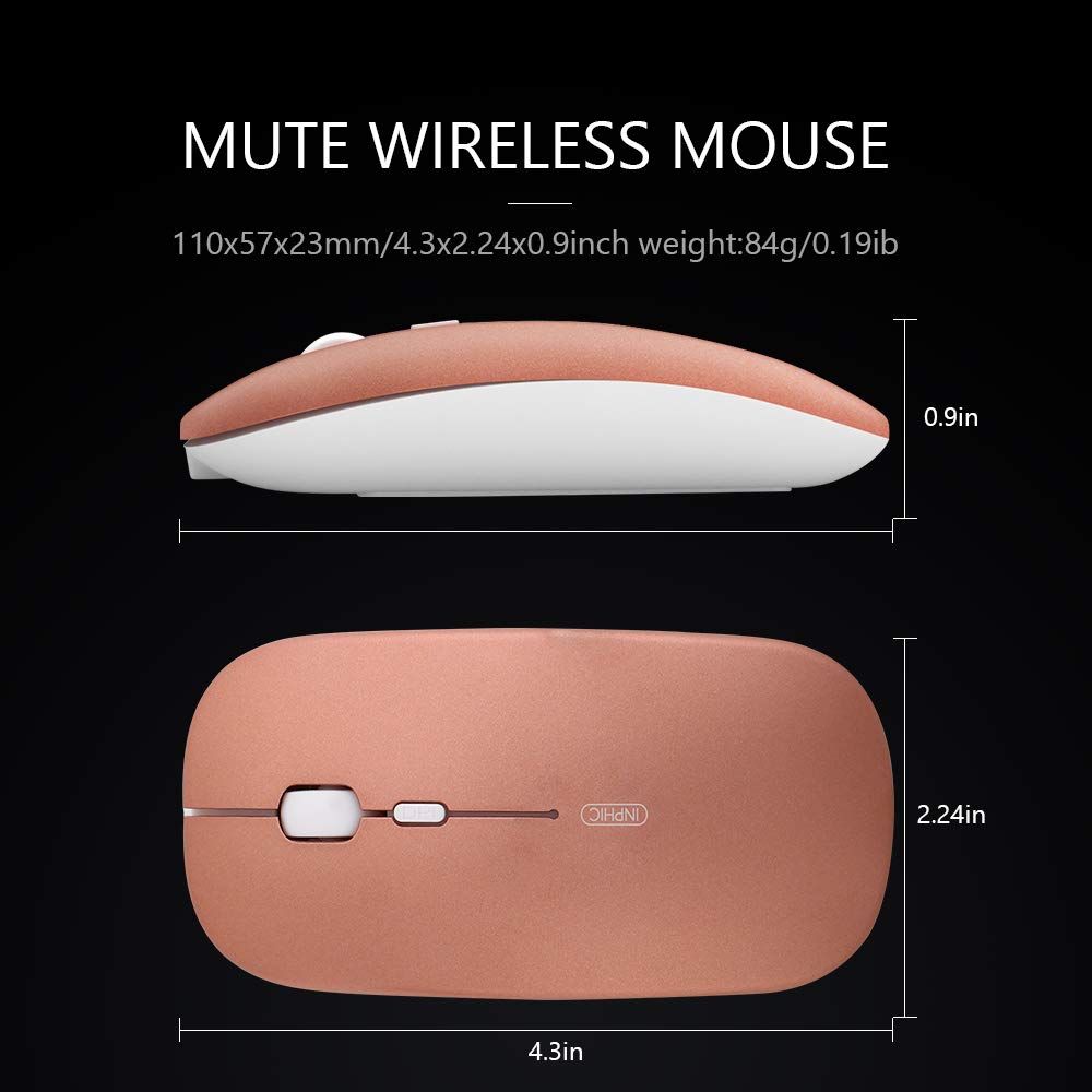 Rechargeable Wireless Mouse Mini Cordless Mice with USB Nano,Silent Click, Ultra Light & Slim for Dell/Apple/HP/Thinkpad PC Computer,Laptop,MacBook Rose Gold