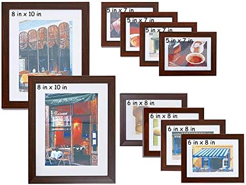 Seven Horses 10 Pieces Assorted Wall Picture Frame Collage Set for Different Sizes-2 pcs 8x10 in, 4 pcs 6x8 in, 4 pcs 5x7 in, Antique Brown