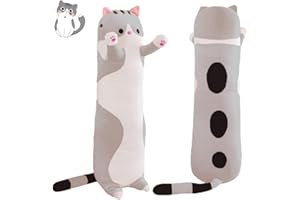 SNOWOLF Giant Cat Pillow Soft Plush 59inch Cartoon Sleeping Hugging Pillow, Cuddly Soft Long Kitten Lifelike Stuffed Animal Body Pillow Doll Toy (Grey, 150cm/59inch)