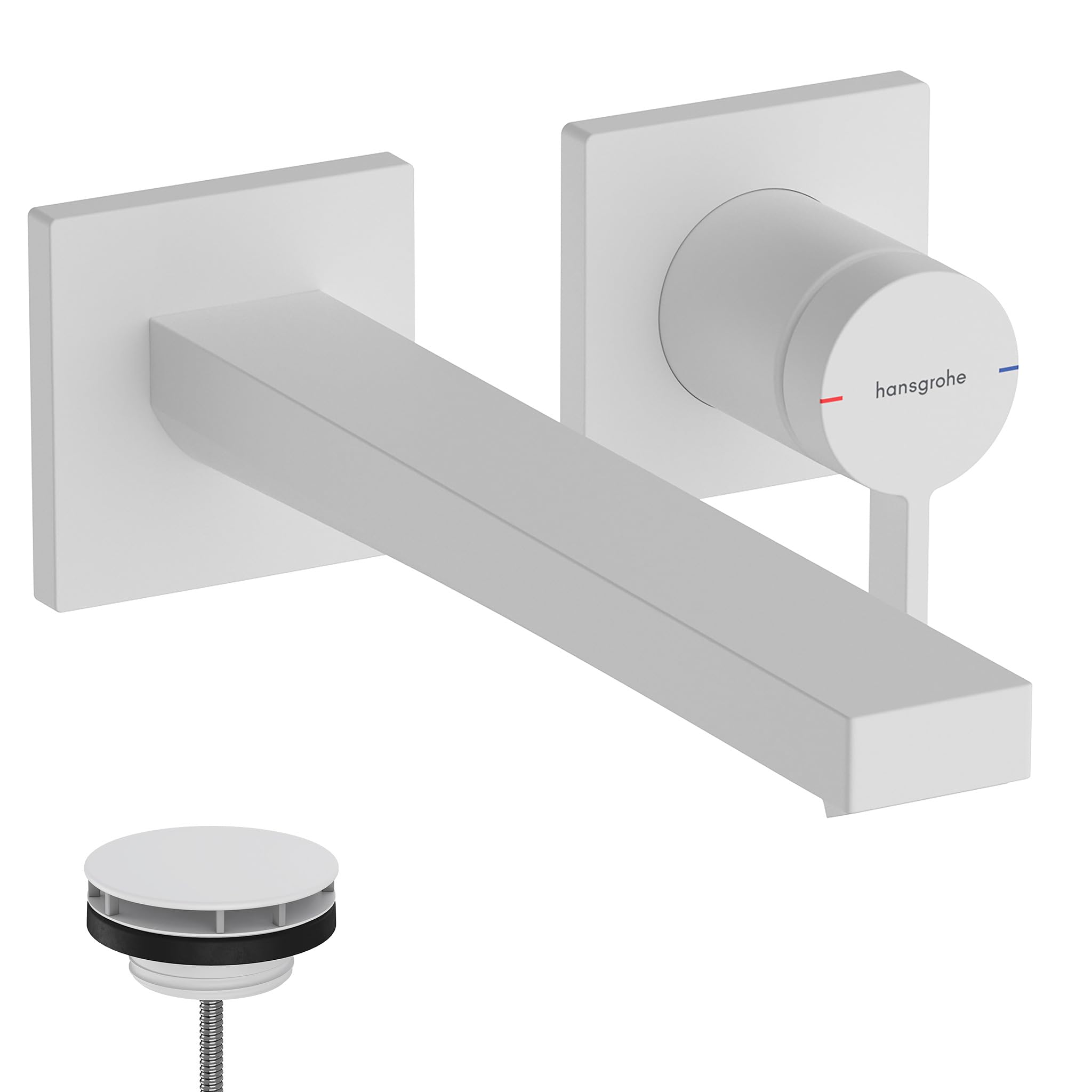 hansgrohe Tecturis E - bathroom tap conceiled for wall mounting with waste set, bathroom sink tap with spout length 22,5 cm, basin mixer tap water-saving (EcoSmart+), matt white, 73051700