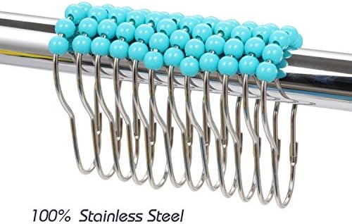 INFOS 12 Piece Set Rustproof Stainless Steel Shower Curtain Rings Hooks for Bathroom Shower Rod，Decorative with Polished Metal Frame