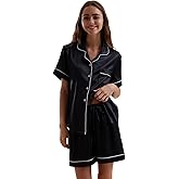 Flori Aura Satin Pajamas for Women Set,Silky Short Sleeve Ladies Pajama,Woman's 2 Piece Sleepwear,Bridal Wedding Pjs