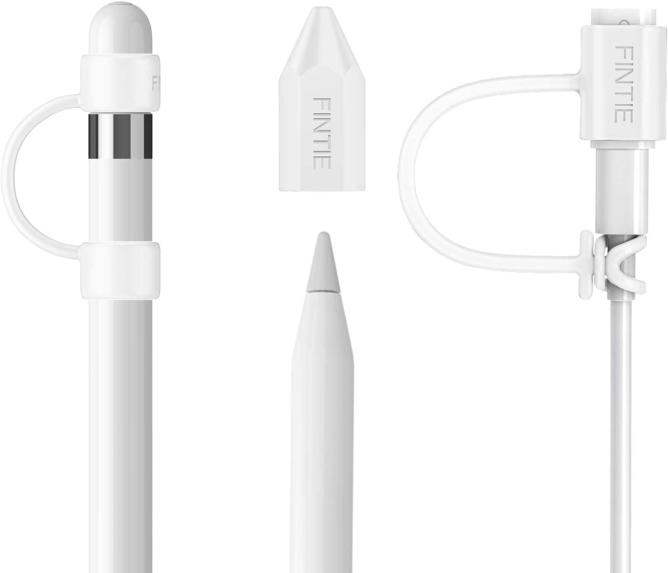 Fintie 3 Pieces Bundle Compatible with Apple Pencil Cap Holder, Nib Cover, Adapter Tether for Apple Pencil 1st Generation, iPad 10.2, iPad 9.7, iPad Air 3rd Gen/iPad Pro 10.5 Pencil, White