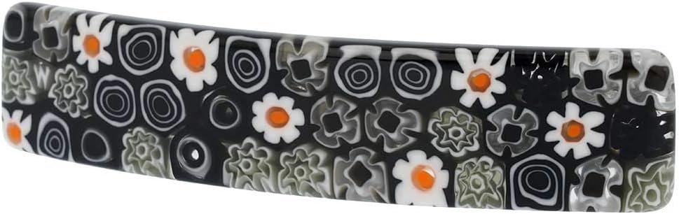 Glass Of Venice Murano Glass Millefiori Hair Clip - Black and White, Black/White
