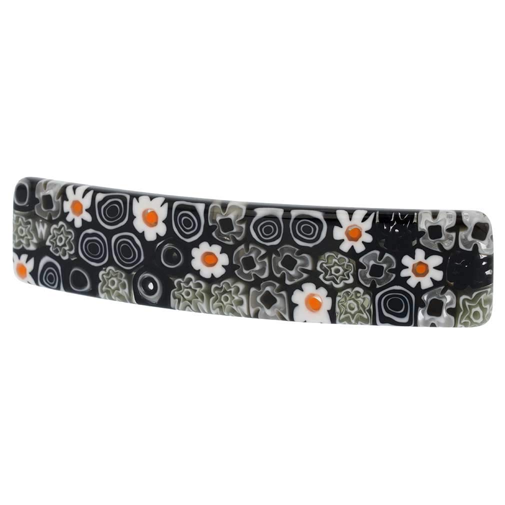 Glass Of Venice Murano Glass Millefiori Hair Clip - Black and White