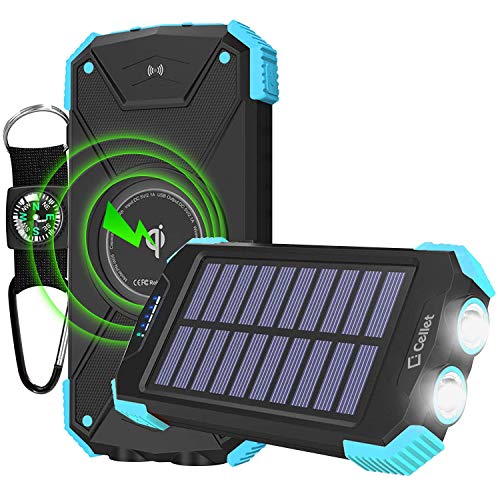 Cellet-Power-Bank-for-Samsung-Galaxy-S20-S20-Plus-S20-Ultra-Solar-Powered-Waterproof-Outdoor-Portable-Qi-Certified-10000mAh-Wireless-Charging-Battery-with-Flashlight-Compass-Hook-Blue