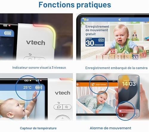 RM7764HD 1080p WiFi Remote Access Baby Monitor, 360° Pan&Tilt, 7" 720p HD Display, HD Night Vision, Soothing Sounds, 2-Way Talk, Temperature Sensor, Motion Detection, iOS & Android