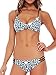 Blooming Jelly Women's Racerback Print String Bikini Swimsuit Bathing Suit Blue Medium