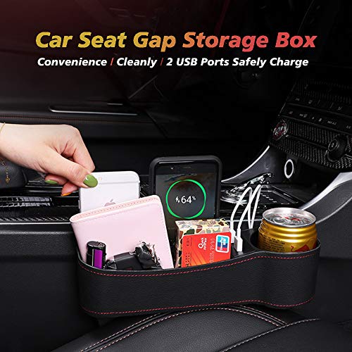 Car Seat Gap Organizer, Multifunctional with Dual USB Charging, Cup Holder, Leather Storage Box, Universal Fit - Thumbnail 2