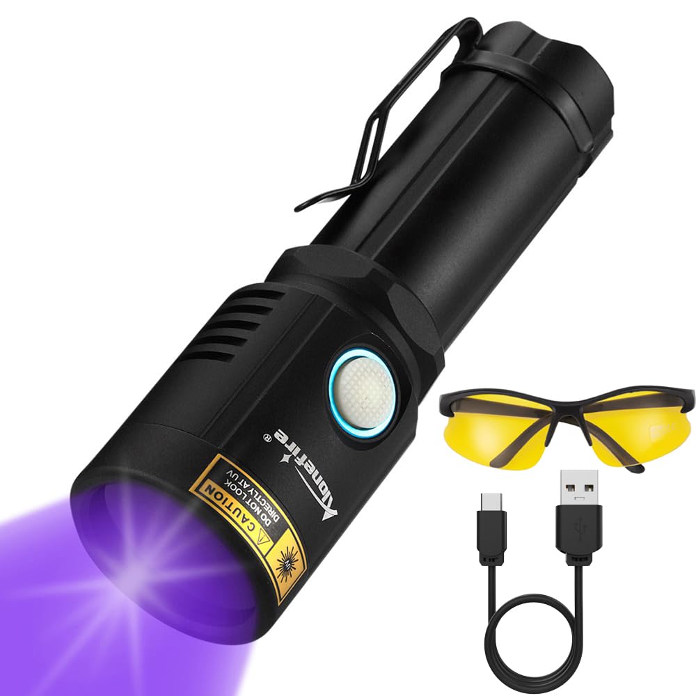 Alonefire X901UV Professional UV Torch 10W 365nm USB-C Rechargeable - Pet Urine Detector with UV Glasses & Battery