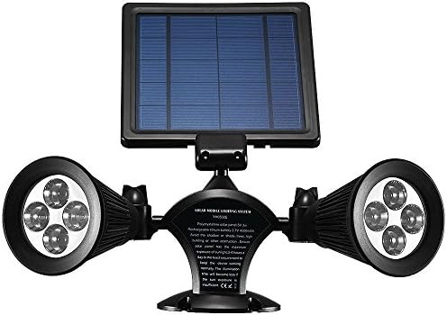Vinus Solar Power Lights, Dual Head Waterproof IP65 Outdoor Light Adjustable 8 LED Wall Light 360-Degree Rotatable Spotlight for Deck Patio Porch Yard Garden Driveway Garage- Auto On/Off