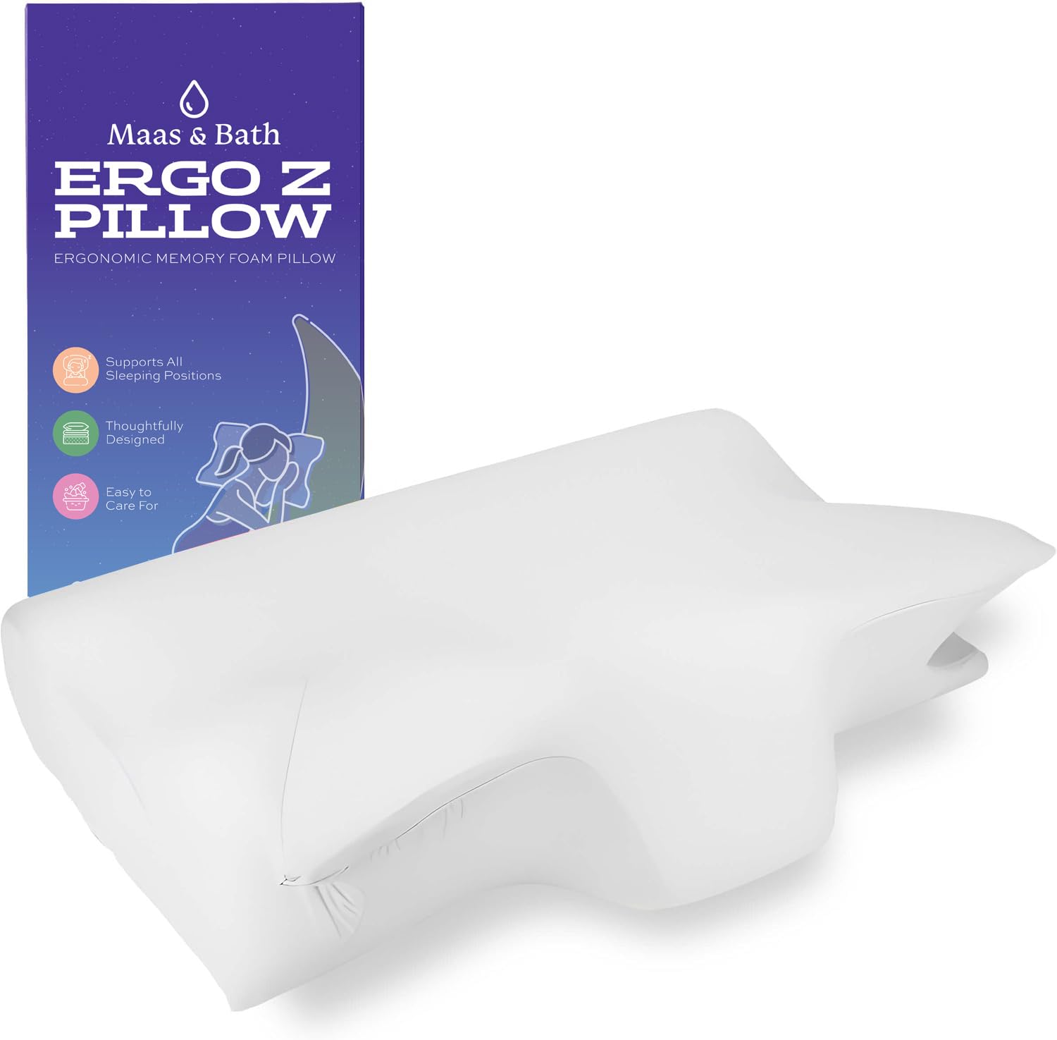 Photo 1 of MAAS & BATH Ergo Z Pillow - 2-in-1 Ergonomic Pillow Made for Any Sleep Position, Breathable 100% Memory Foam, Inner Cover, Lightweight, Non-Toxic, Odorless Sleep-Friendly Support