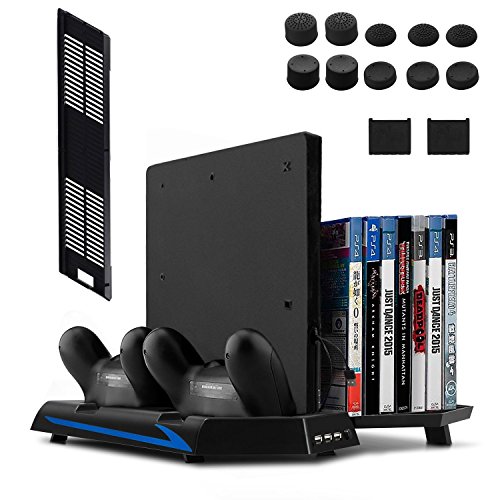 All-in-One Stand for PS4 / PS4 Slim / PS4 Pro - innoAura Vertical Stand Cooling Fan with Touch control panel + Controller Charging Station + Temperature Sensor for All PlayStation 4 Consoles (black-1)