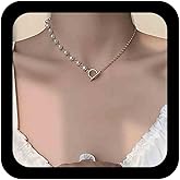 Iaceble Boho Pearl Choker Necklace Karma Circle Pendant Necklace Gold Pearl Collar Necklace Toggle T Bar Chain Necklace Jewelry for Women