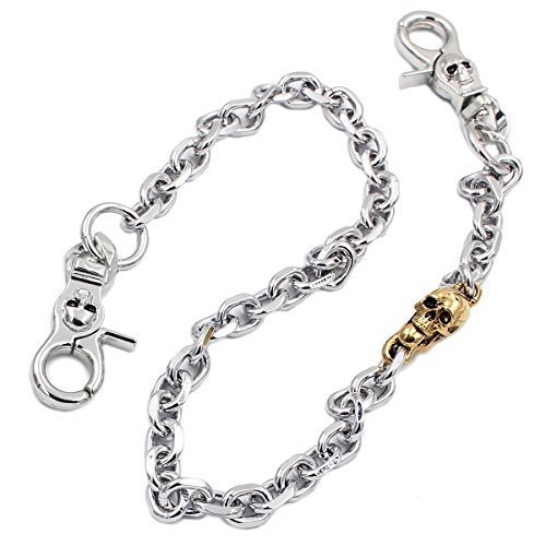Uniqsum Gold Skull charm Cut Leash wallet chain Biker Punk Key chains (28 inch, Silver)