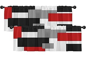 Emvency 2 Pack Valances Window Treatments Red and Black Geometry Abstract Modern Art Blackout Drapes Adjustable Curtain for Windows Living Room Kitchen Over Sink 18x52 Rod Pocket Valances