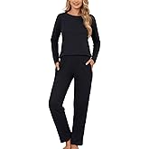 PNAEONG Womens Pajama Sets Long Sleeve Top With Pants Lounge Sets Soft Sleepwear Comfy Pjs With Pockets
