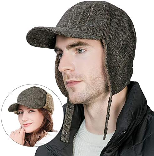 FancetAccessory Earflap Wool Baseball Cap Elmer Fudd Hat Winter Warm Cotton Lined Unisex 56-61CM