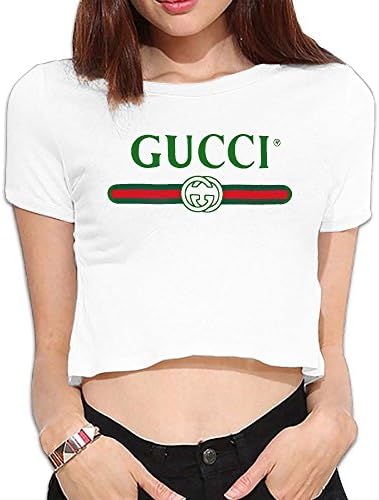 UanshanH Women's Sexy Exposed Belly Button T-Shirt Gucci Logo Printed Pattern Short Sleeves Tees Tops