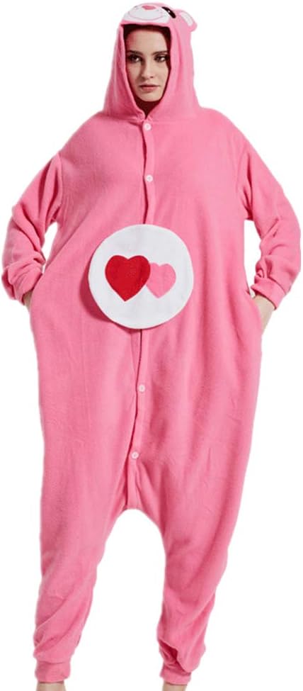 Onesie Bear Jumpsuit Fleece Animal Soft Pajamas Halloween Cosplay Suit (Pink,M)