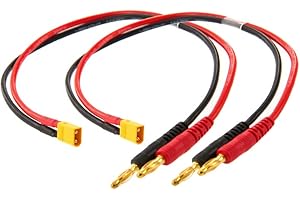 LINSYRC 2pcs XT30 Male Connector to 4MM 4.0MM Bullet Connector Banana Plug RC Battery Charging Cable with 11.8inch 16AWG Silicone Cable for RC Helicopter Quadcopter Lipo Battery