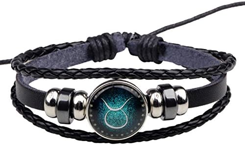 Fracer Mens Womens 12 Constellation Adjustable Beaded Hand Woven Leather Bracelet Taurus