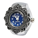 YouYouPifa Silver Round Flower Bezel Alloy Finger Ring Watch