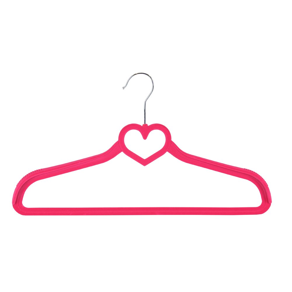 JVL Love Heart Suit Jacket Velvet Touch Non-Slip Coat Hangers, Hot Pink, Pack of 5