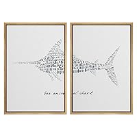 SIGNWIN Framed Wall Art Print Set Large Swordfish Outline Line Art Duotone Animals Sealife Illustrations Modern Art Decorative Elements for Living Room, Bedroom, Office - 16