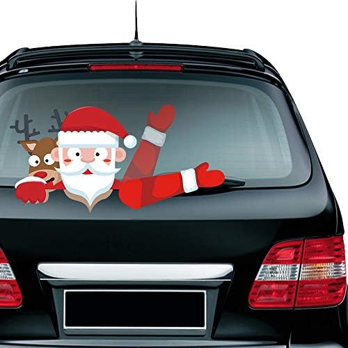 Meitinalife Christmas Santa and Reindeer Waving Wiper Decal for Rear Window 3D Cartoon Festive Car Sticker Vinyl Decal for Vehicle Rear Wipers Xmas Decoration
