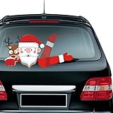 Meitinalife Christmas Santa and Reindeer Waving Wiper Decal for Rear Window 3D Cartoon Festive Car Sticker Vinyl Decal for Vehicle Rear Wipers Xmas Decoration