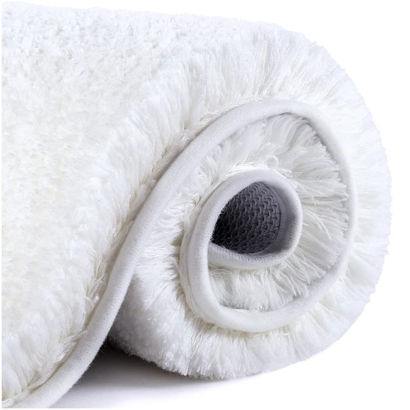 VANZAVANZU Non Slip Bath Mat Thickened Bath Rug for Bathroom Absorbent Ultra Soft Bathroom Mat Rug Fluffy Microfiber Bedside Carpet Floor Mat, Quick-drying, Machine Washable - 40 x 60cm (White)