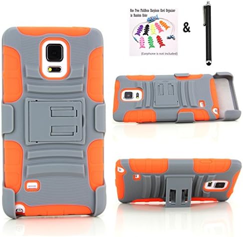 NEW Samsung Galaxy Note 4 Case - Rugged Shock-proof Dust Proof Armor Hybrid Hard and Soft Case and Holster Combo for Samsung Galaxy Note 4 - Double Layer Case with a Slide-out Kickstand and a Face-in Holster Belt Clip for Impact Resistance (Gray and Orange)