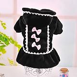 Hot Winter Jumpsuit Clothes Pet Dog Hoodie Fleece Cat Warm Soft Dress Skirt Coat outwear with bow-knot(Black-XS)