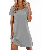 Ekouaer Cotton Nightgowns for Women Soft Sleep Shirt with Pocket Short Sleeve Crewneck Nightshirts S-XXL