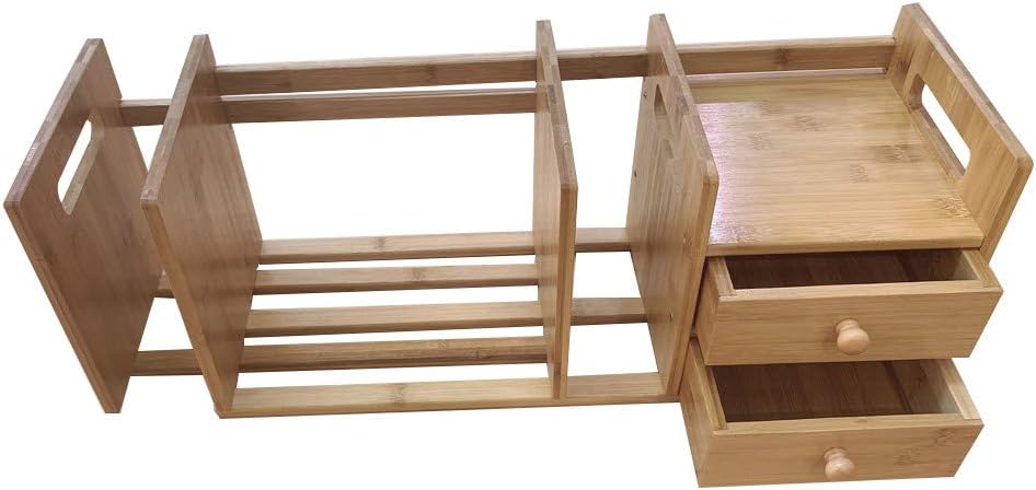 Amazon デスク上 収納 木製 小物入れ 卓上収納 仕切り デスク上置き棚 本立て 卓上本棚 伸縮 組立 ブックスタンド デスクオーガナイザー ペン立て 文房具 オフェス収納 日本語説明書付き 画像参考 フリーサイズ 引き出し仕切り トレー 文房具 オフィス用品