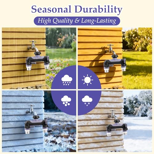 Landrip Garden Hose Splitter 2 Way Outdoor Faucet Splitter 3/4 Inch Heavy Duty T Hose Faucet Splitter Full Flow Hose Adapter with 2 Valves
