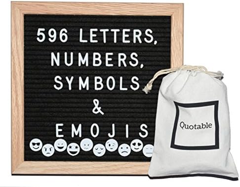 Premium Felt Letter Board | Quality American Oak Frame | 596 Letters, Numbers, Symbols and Emojis | Easily Wall Mounted | Drawstring Bag | Perfect for Quotes, Messages and Announcements | 10" x 10"