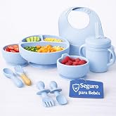 Kit Introdução Alimentar Bebê 8 Peças Silicone Premium Macio e Seguro para Gengivas Sensíveis, Material Resistente, não absor