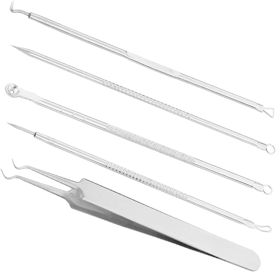 Stadux Professional Blackhead Remover, Comedone Extractor Tweezers Pimple Spot Popper Removal Tool,5PCS, Silver - Image 3
