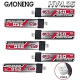 6pcs 250mAh 1S HV LiPo Battery LiHv 3.80V/4.35V JST-PH 2.0 mCPX Powerwhoop Connector for Tiny Whoop Micro FPV Drone