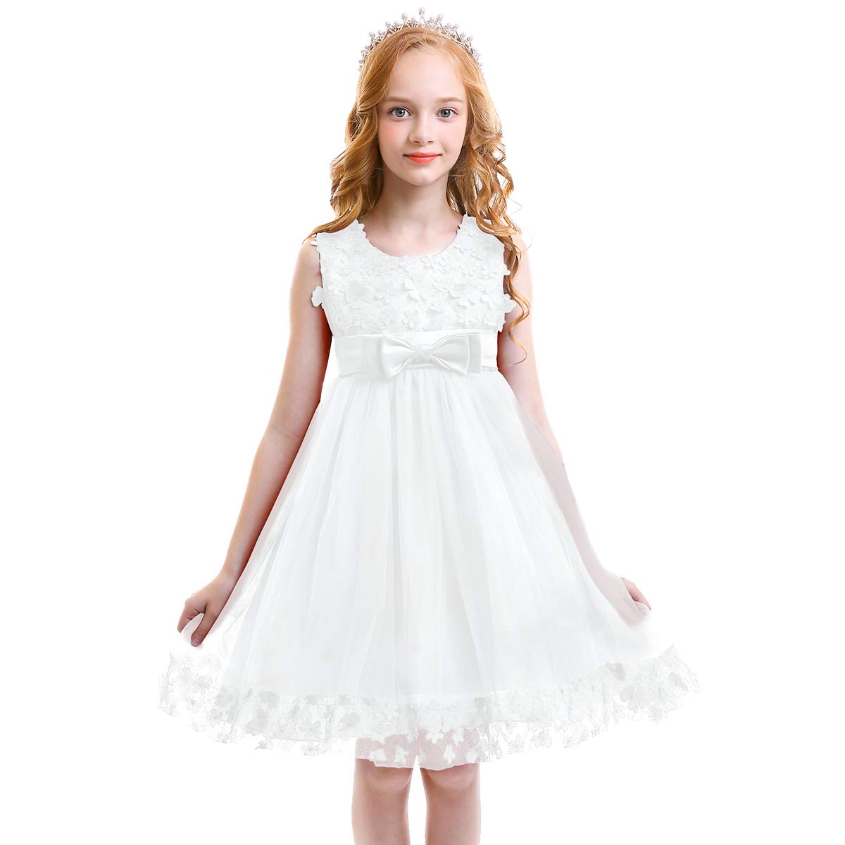 MISSMAO Fiore Ragazze Pizzo Abito San Maniche Principessa Compleanno Festa Matrimonio Sera Vestito Viola 7-8 Anni Rosso 140CM