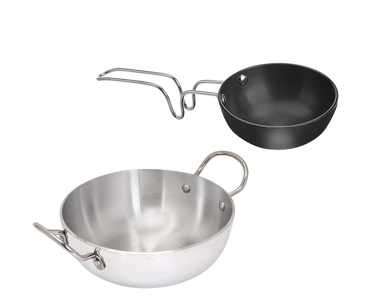 Satre Online and Marketing Aluminium Induction Base Kadhai Size No. 12 with Hard Anodized Tadka Pan Size No. 6 Set, Fry Pan, Cookware Pan - 2 Pcs