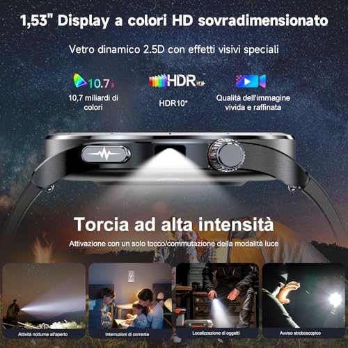 2026 New Men's Smartwatch with ECG+HRV/ChatGPT AI, 1.53 Inch Fitness Watch with Calls and LED Flashlight, 24h Sleep Monitor, Heart Rate Monitor, SpO2/Temperature/SOS, Compatible with Android and iOS