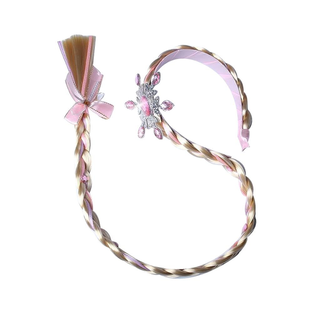 FEIFEI'S BOW Kids Girls Toddlers Blue Elsa Ponytail Hair Extension Party Hair clips Snowflake Crown Headband Hairband Costume Dress up Braided Wigs (Pink Snowflake Headband)