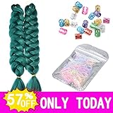 HVAXING 82 inch Ombre Jumbo Braiding Hair Extensions 2Pcs/Lot 165g/pcs High Temperature Kanekalon Fiber Crochet Twist Braids (Deep Green)