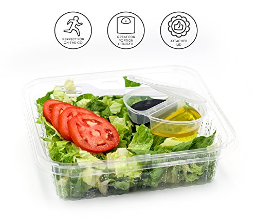 Two-Compartment Condiment Containers w/ Attached Lid (50-Pack, 3.5 oz.) Bento | Portion Cups | Stackable, Reusable Snack Boxes | Individual Use for Work, School, Home, Travel - Thumbnail 3