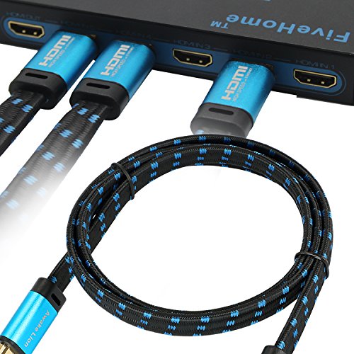 4K HDMI Cable 3.3 FT - (2 PACK) FiveHome HDMI 2.0(4K@60Hz) Ready - 18Gbps - 30 AWG Braided Cord -Supports 4K HDR, 3D, 2160P, 1080P, Ethernet for TV, Monitor, Xbox, PS4/3,Blu-ray Player, HDMI Switcher